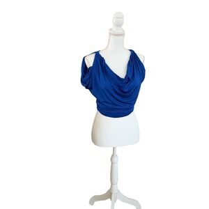 bebe Royal Blue Draped Cold-Shoulder Top